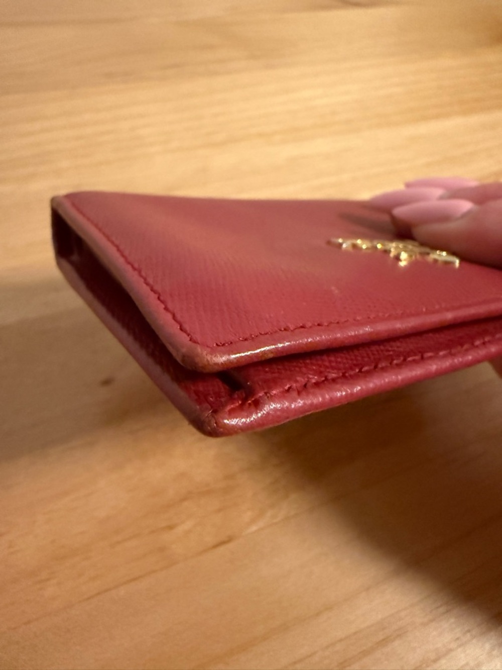 Prada Red Saffiano Leather Compact Wallet Card Holder with Gold Logo with Box - Picture 10 of 16